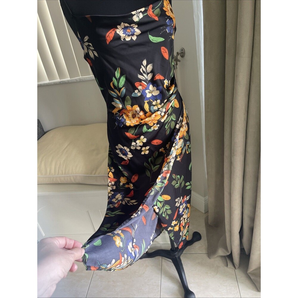 Pookie And Sebastian black floral Cowl Neck Midi Slit Dress M - Picture 6 of 11